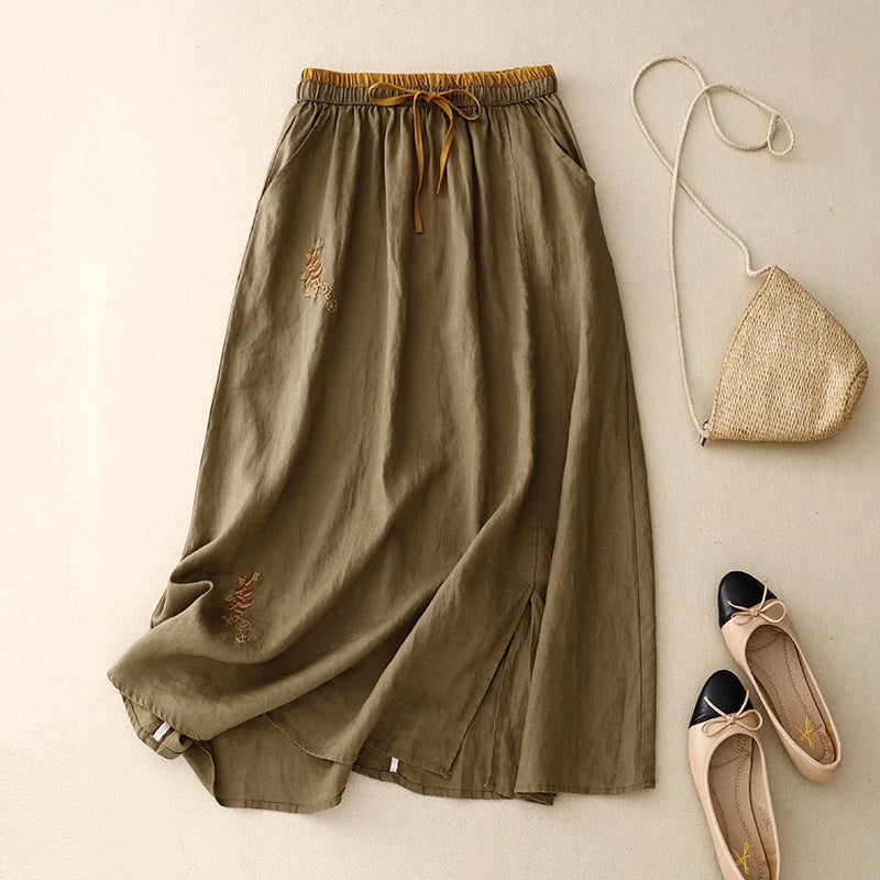 Elysia Linen Skirt | 100% Organic, A-Line Design, Knee-Length 3