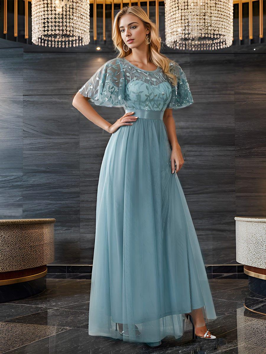 Elysia Maxi Dress | Sequin Leaf Design, Short Sleeves, A-Line, Floor-Length 9