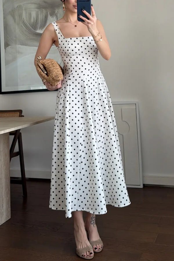 Elysia Midi Dress | Polka Dot Print, Tie-Up Waist, Regular Fit 0