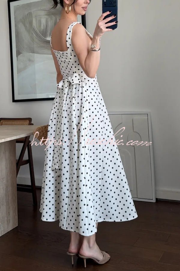 Elysia Midi Dress | Polka Dot Print, Tie-Up Waist, Regular Fit 4
