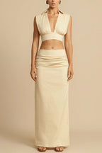 Elysia Women's Co Ord Set | Elegant Two Piece Maxi Skirt and Crop Top with Ruffles 0