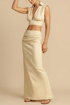 Elysia Women's Co Ord Set | Elegant Two Piece Maxi Skirt and Crop Top with Ruffles 5