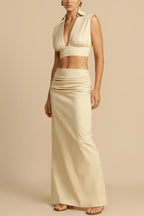 Elysia Women's Co Ord Set | Elegant Two Piece Maxi Skirt and Crop Top with Ruffles 6