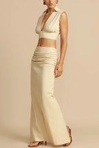 Elysia Women's Co Ord Set | Elegant Two Piece Maxi Skirt and Crop Top with Ruffles 7
