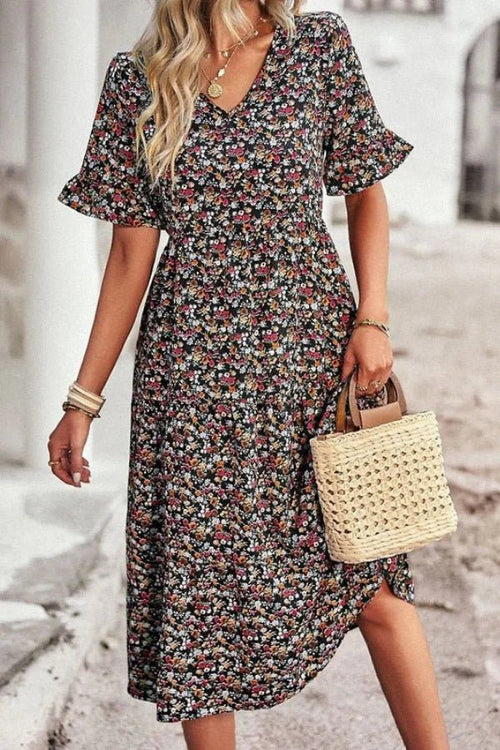 Elysia Womens Dress | Floral Print, Mid-Length Summer Wedding Guest Dresses 0