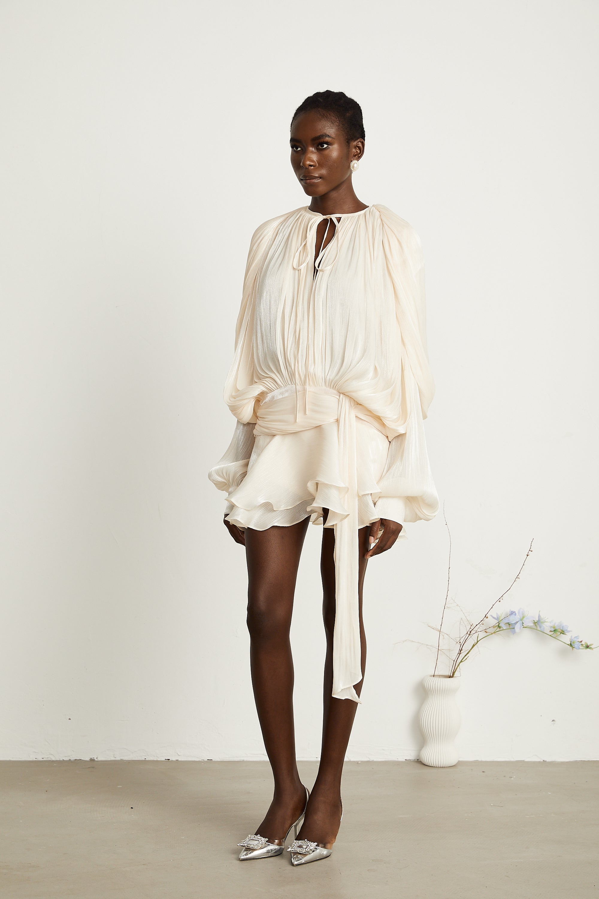 Elysia Womens Dress | Fully Pleated Mini Cocktail Dress with Ruffled Hem 4