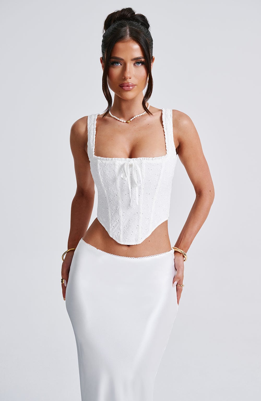 Elysian Corset Top | Broderie Anglaise, Lace-Up Back, Ruffle Trim 8