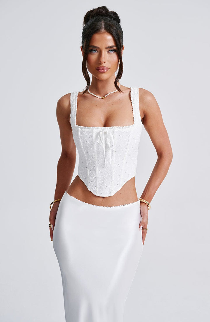 Elysian Corset Top | Broderie Anglaise, Lace-Up Back, Ruffle Trim 8