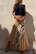 Elysian Maxi Skirt in satin with a geometric print, ankle-length long skirt for women, perfect for stylish and comfortable outfits. - 1