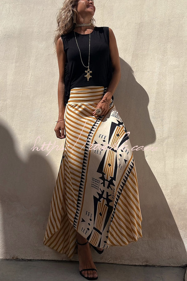 Elysian Maxi Skirt in satin with a geometric print, ankle-length long skirt for women, perfect for stylish and comfortable outfits. - 4