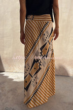 Elysian Maxi Skirt in satin with a geometric print, ankle-length long skirt for women, perfect for stylish and comfortable outfits. - 5