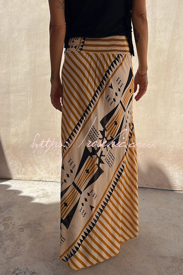 Elysian Maxi Skirt in satin with a geometric print, ankle-length long skirt for women, perfect for stylish and comfortable outfits. - 5