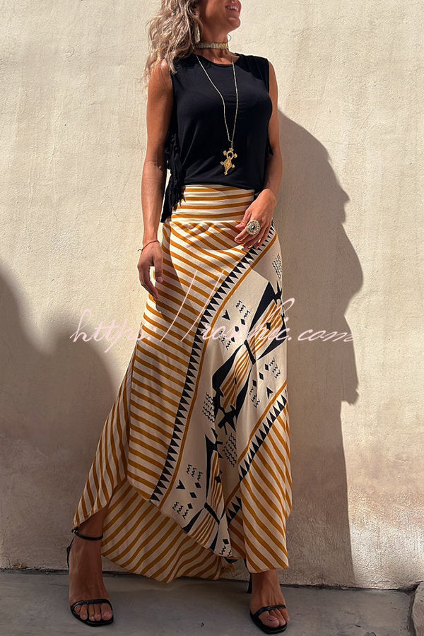 Elysian Maxi Skirt in satin with a geometric print, ankle-length long skirt for women, perfect for stylish and comfortable outfits. - 6