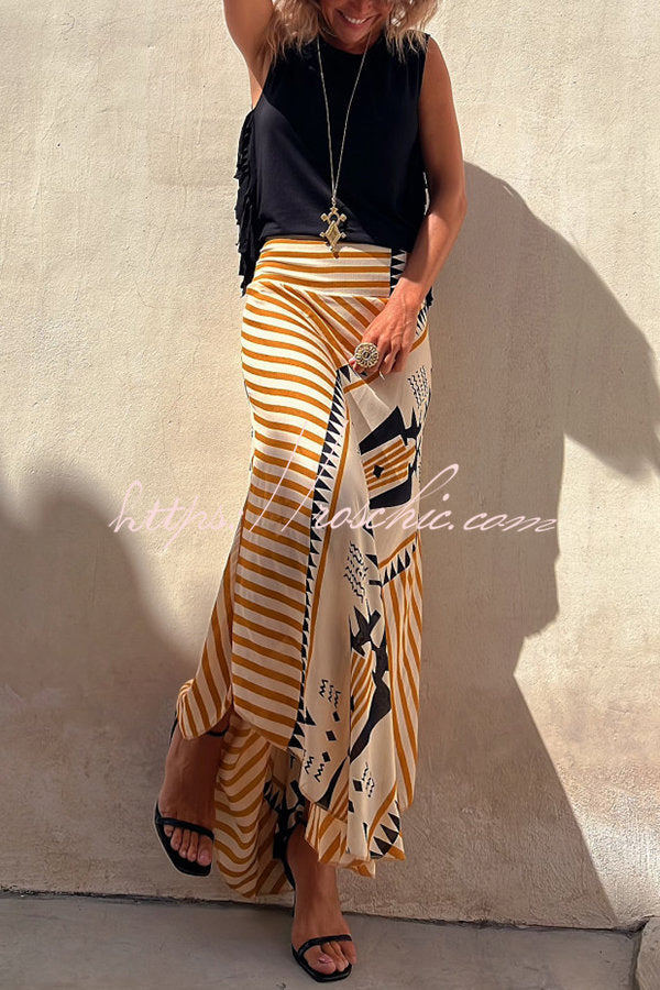 Elysian Maxi Skirt in satin with a geometric print, ankle-length long skirt for women, perfect for stylish and comfortable outfits. - 9