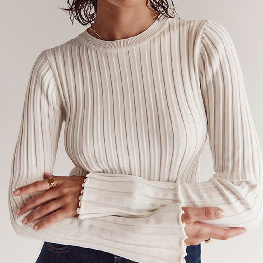 Emie Daly Ruffle Knit Long Sleeve Shirt