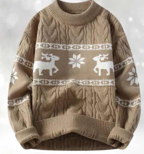 Men’s Moose Knit Sweater | Winter Pullover with Nordic Pattern | Soft Acrylic Blend