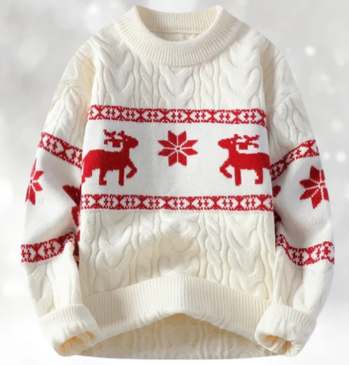 Men’s Moose Knit Sweater | Winter Pullover with Nordic Pattern | Soft Acrylic Blend