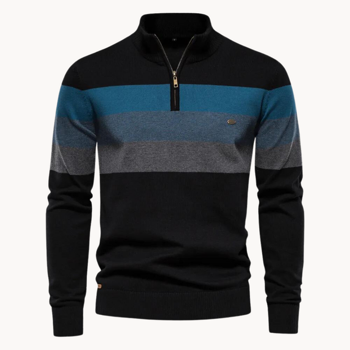 Quest Quarter-Zip Sweater featuring a stylish striped design, made from a soft cotton blend, designed for a relaxed fit perfect for casual outings and layering - 10