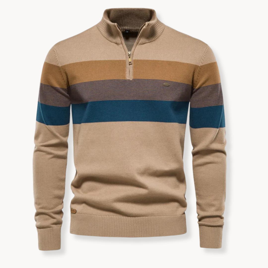 Quest Quarter-Zip Sweater featuring a stylish striped design, made from a soft cotton blend, designed for a relaxed fit perfect for casual outings and layering - 11