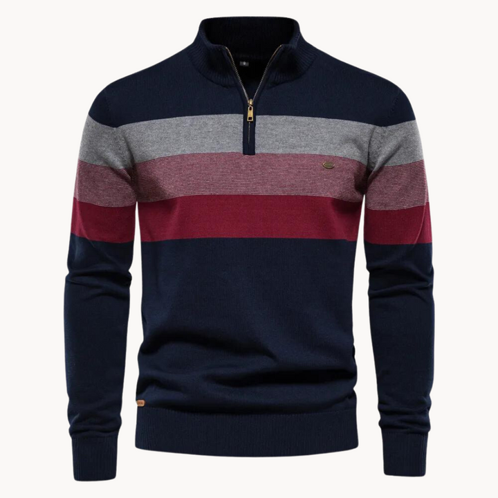 Quest Quarter-Zip Sweater featuring a stylish striped design, made from a soft cotton blend, designed for a relaxed fit perfect for casual outings and layering - 8