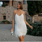 Felicity Party Dress | Sequin Embellished, Feather Hem, Spaghetti Strap 2