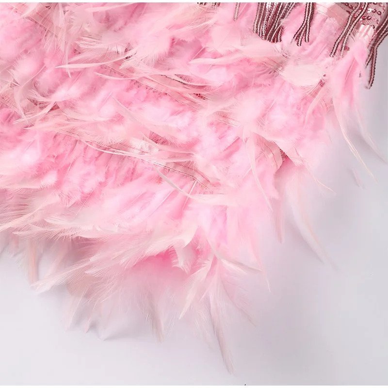 Felicity Party Dress | Sequin Embellished, Feather Hem, Spaghetti Strap 8