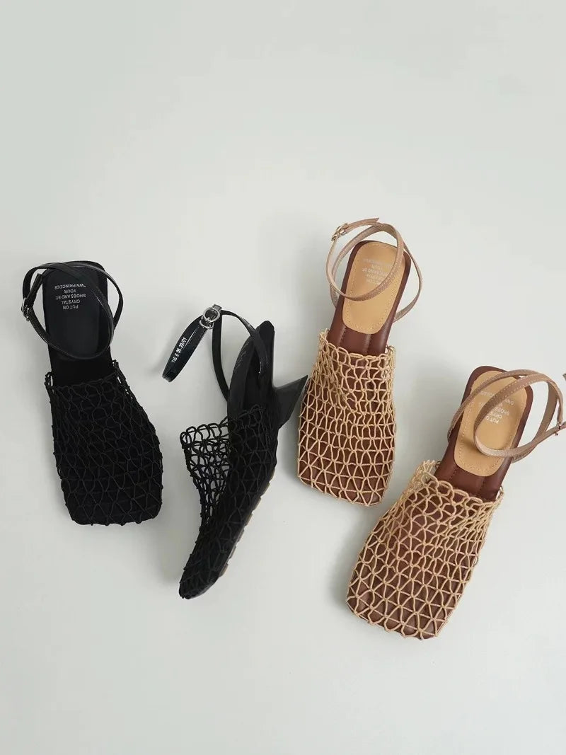 Fiona Heels | Lightweight Mesh Weave, Square Toe Wedding Shoes 6