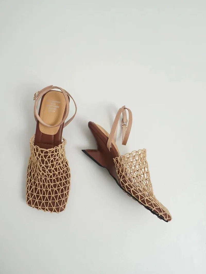Fiona Heels | Lightweight Mesh Weave, Square Toe Wedding Shoes 8