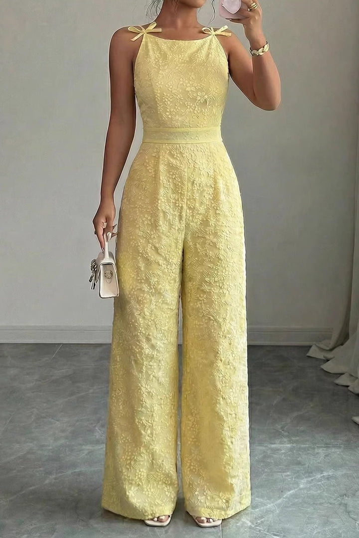 Fiora Jumpsuit Women | Textured, Elegant Sleeveless with Bow Detail 1