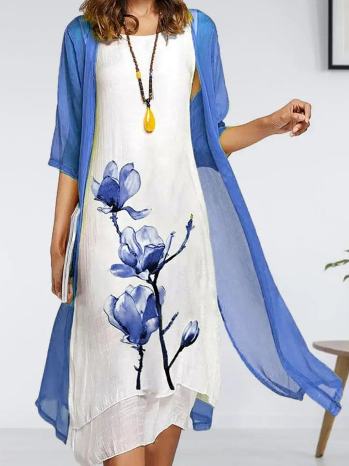 Fleur Midi Dress | Floral Linen & Chiffon Cardigan, Perfect for Summer Weddings and Formal Events 2