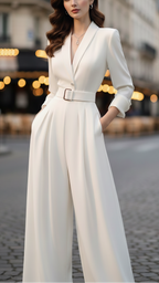 Alessandra | Ivory Belted Power Jumpsuit