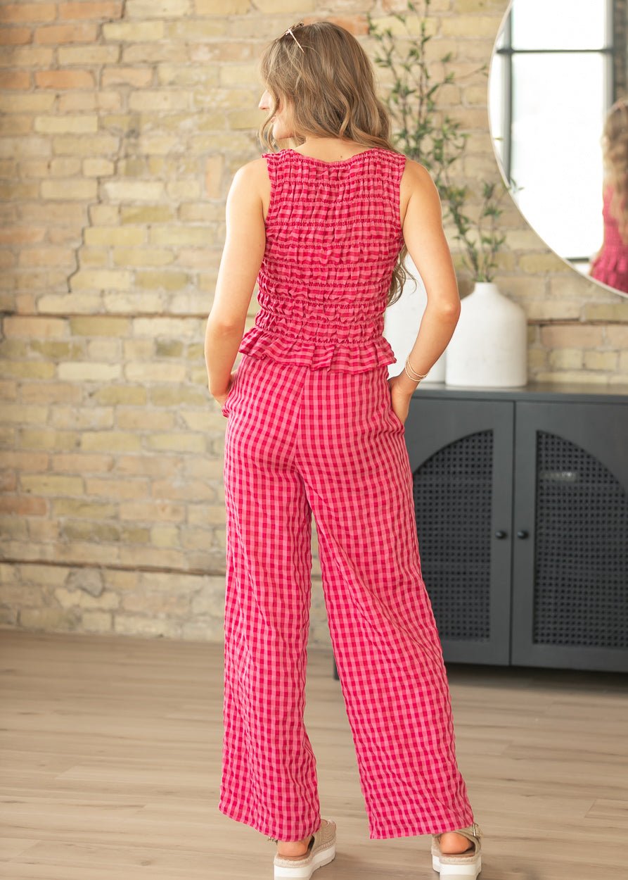 Gina Gingham Outfit | Lightweight Smocked Top & Wide Leg Pants for Women's Holiday Clothing 2
