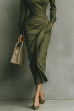 Gina Midi Dress | Green Linen, Wrap Waist, Formal Style 2
