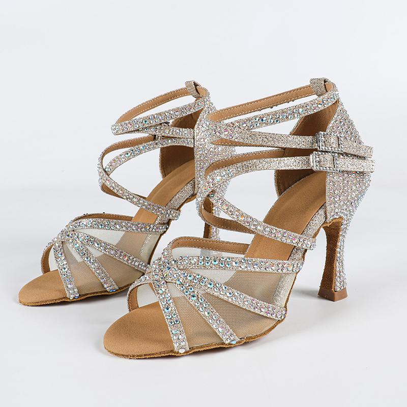 Customized Glimmer Dance Shoes featuring a stylish flared heel and shimmering gold glitter finish, perfect for adding sparkle to any performance. - 1