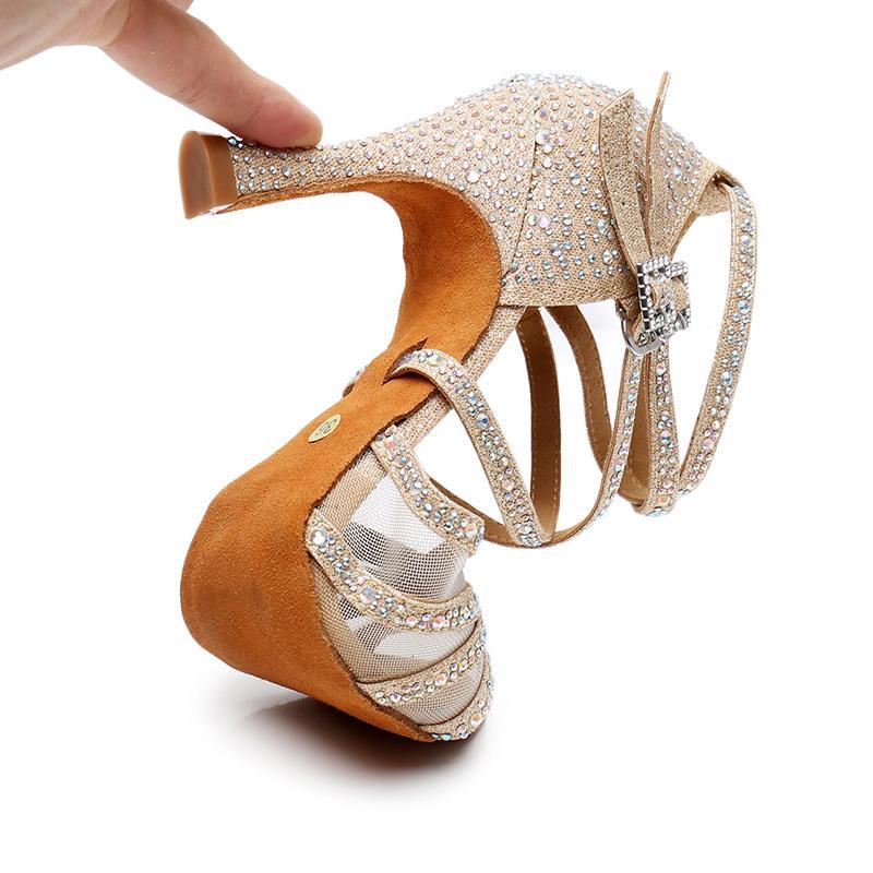 Customized Glimmer Dance Shoes featuring a stylish flared heel and shimmering gold glitter finish, perfect for adding sparkle to any performance. - 3