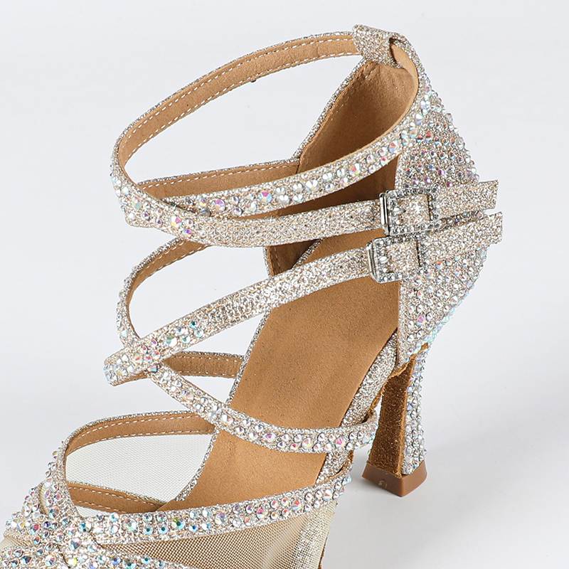 Customized Glimmer Dance Shoes featuring a stylish flared heel and shimmering gold glitter finish, perfect for adding sparkle to any performance. - 8