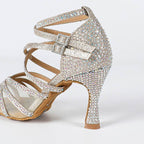 Customized Glimmer Dance Shoes featuring a stylish flared heel and shimmering gold glitter finish, perfect for adding sparkle to any performance. - 9