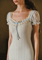 Glimmer Maiden Dress | Soft Knitted Fabric, Vintage Lace Trim, White Summer Dress for Women 7