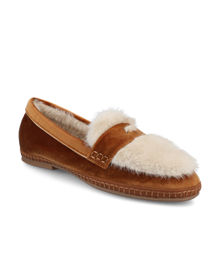Haven Slipper | Tan Velvet with Faux Fur Lining, Anatomic Footbed 0