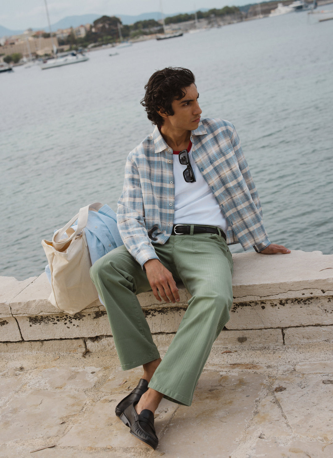 Hindley Boxy Shirt | Linen Cotton Blend, Light Blue Check 1