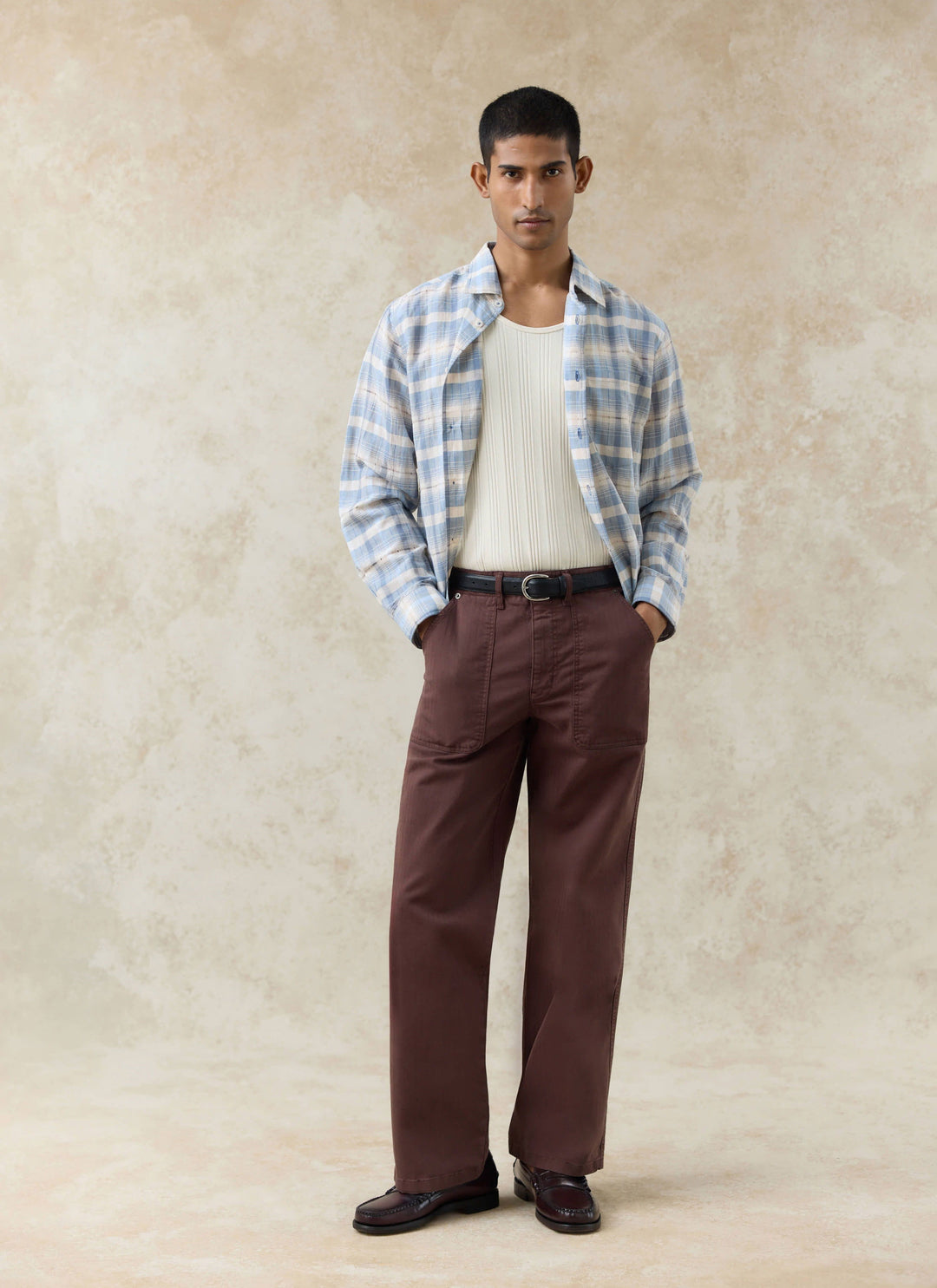 Hindley Boxy Shirt | Linen Cotton Blend, Light Blue Check 2