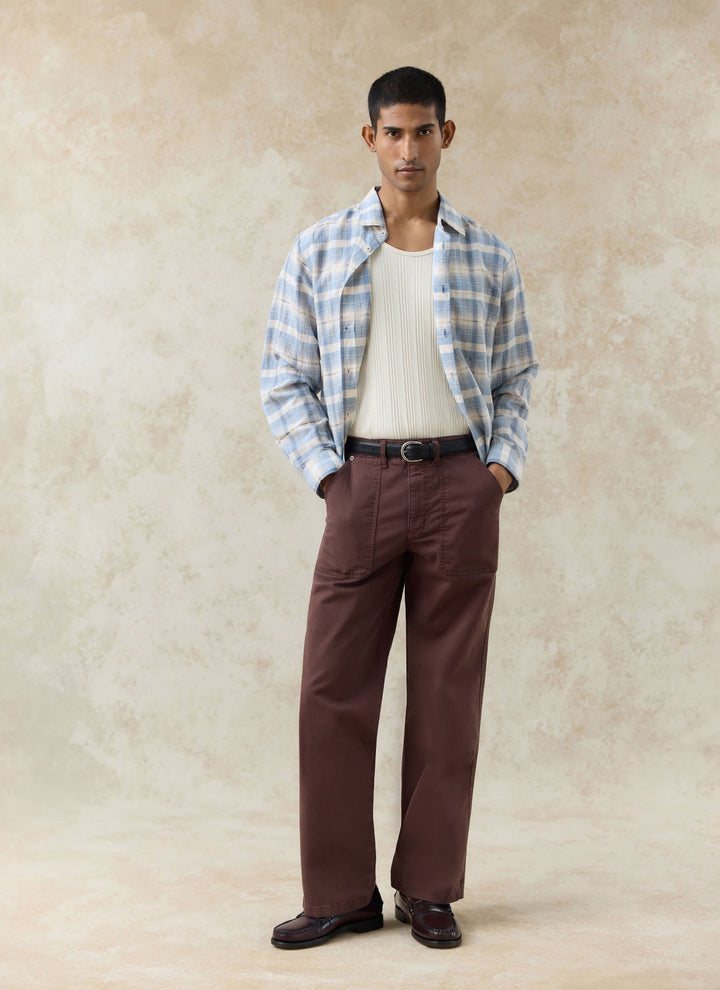 Hindley Boxy Shirt | Linen Cotton Blend, Light Blue Check 2