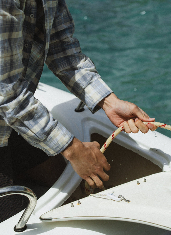 Hindley Boxy Shirt | Linen Cotton Blend, Light Blue Check 3