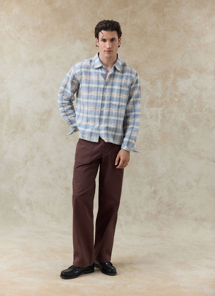 Hindley Boxy Shirt | Linen Cotton Blend, Light Blue Check 7