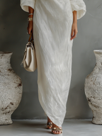 Ivory Elegance Dress | Cotton-Linen Blend, One-Shoulder Wedding Guest Dress 6