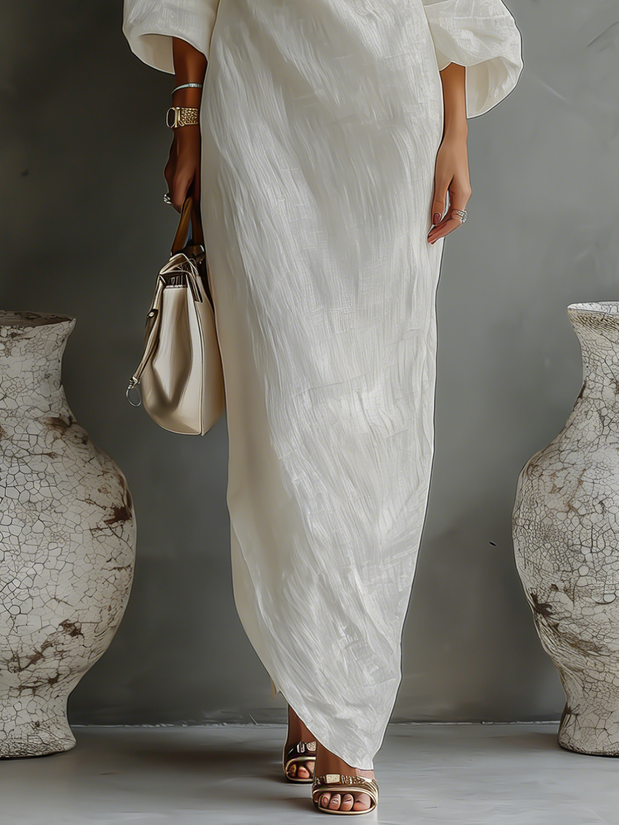 Ivory Elegance Dress | Cotton-Linen Blend, One-Shoulder Wedding Guest Dress 6