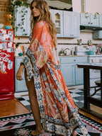 Ivy Beach Kimono | Lightweight Red Floral Print, Open Front Design 0