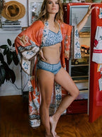 Ivy Beach Kimono | Lightweight Red Floral Print, Open Front Design 3
