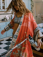 Ivy Beach Kimono | Lightweight Red Floral Print, Open Front Design 4