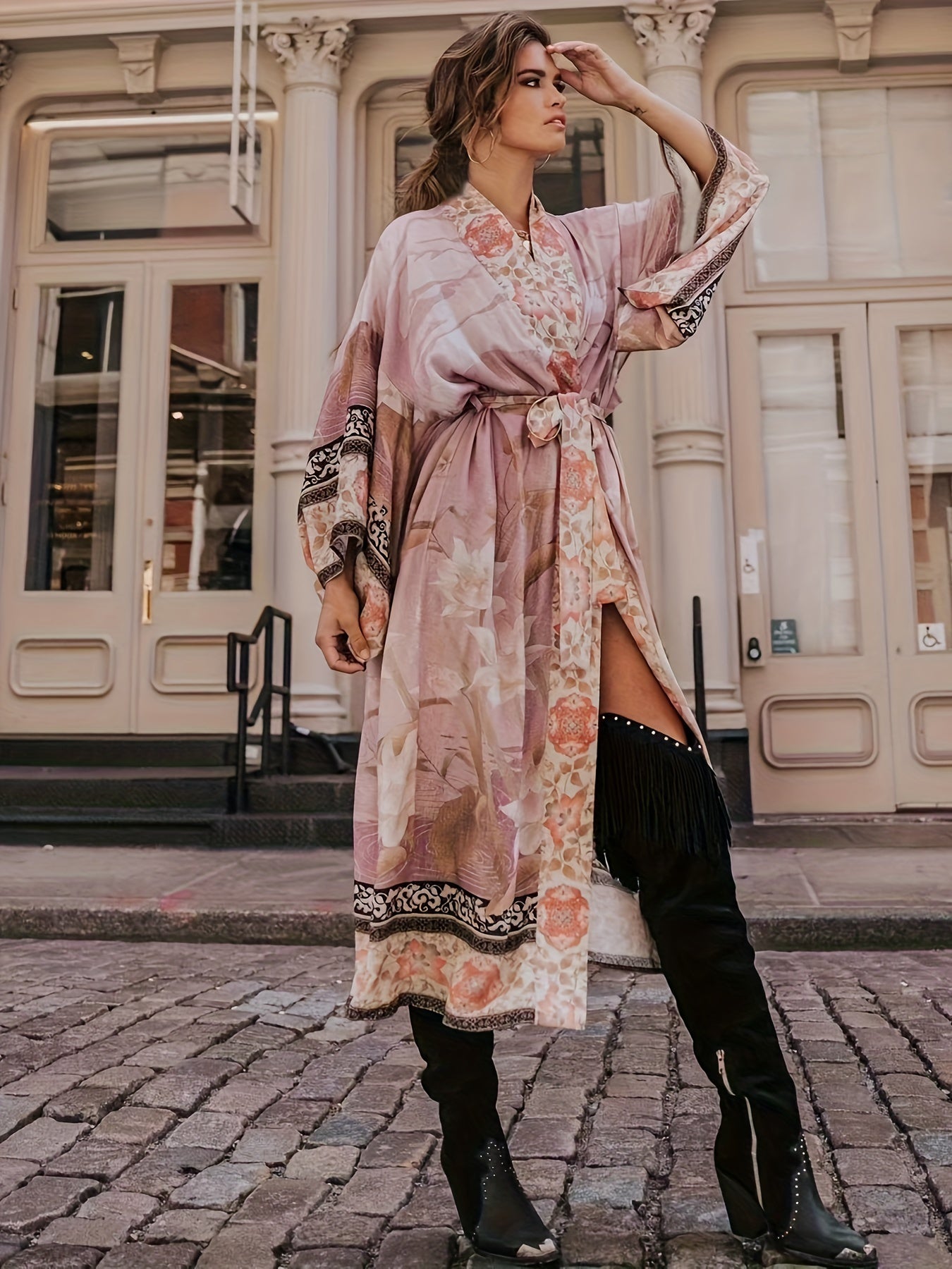 Ivy Beach Kimono | Lightweight Red Floral Print, Open Front Design 5